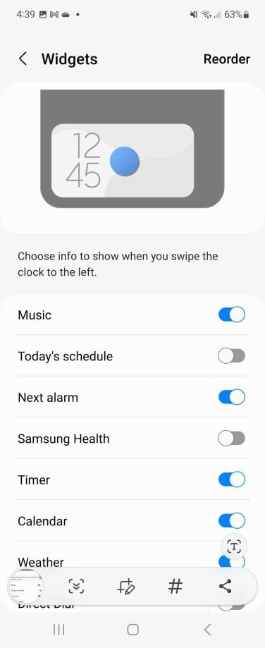 Screenshot of custom widgets settings