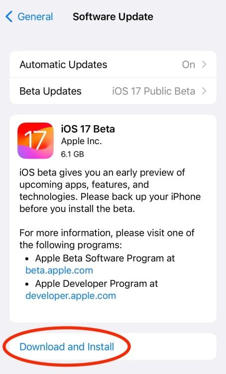The iOS 17 public beta available to download and install in software updates