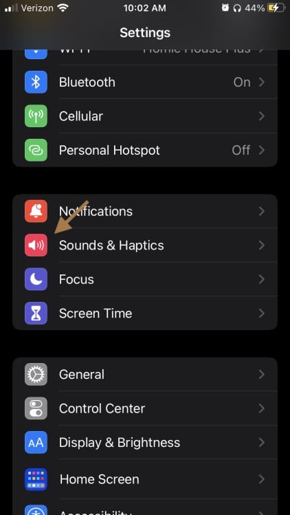iPhone settings menu