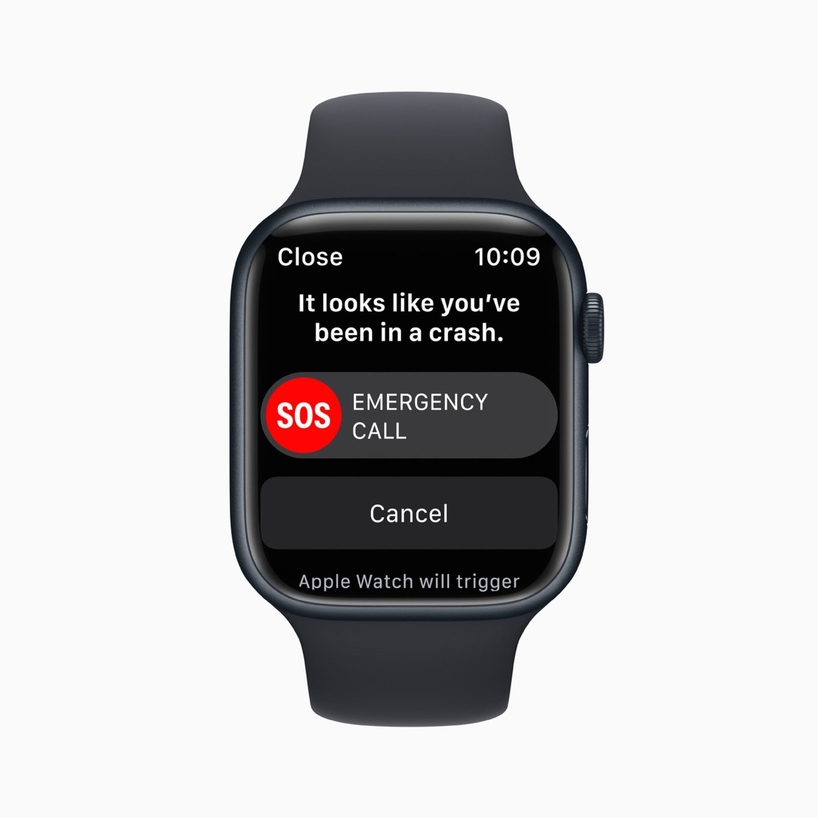 Apple Watch Series 8 showing emergency crash detection feature