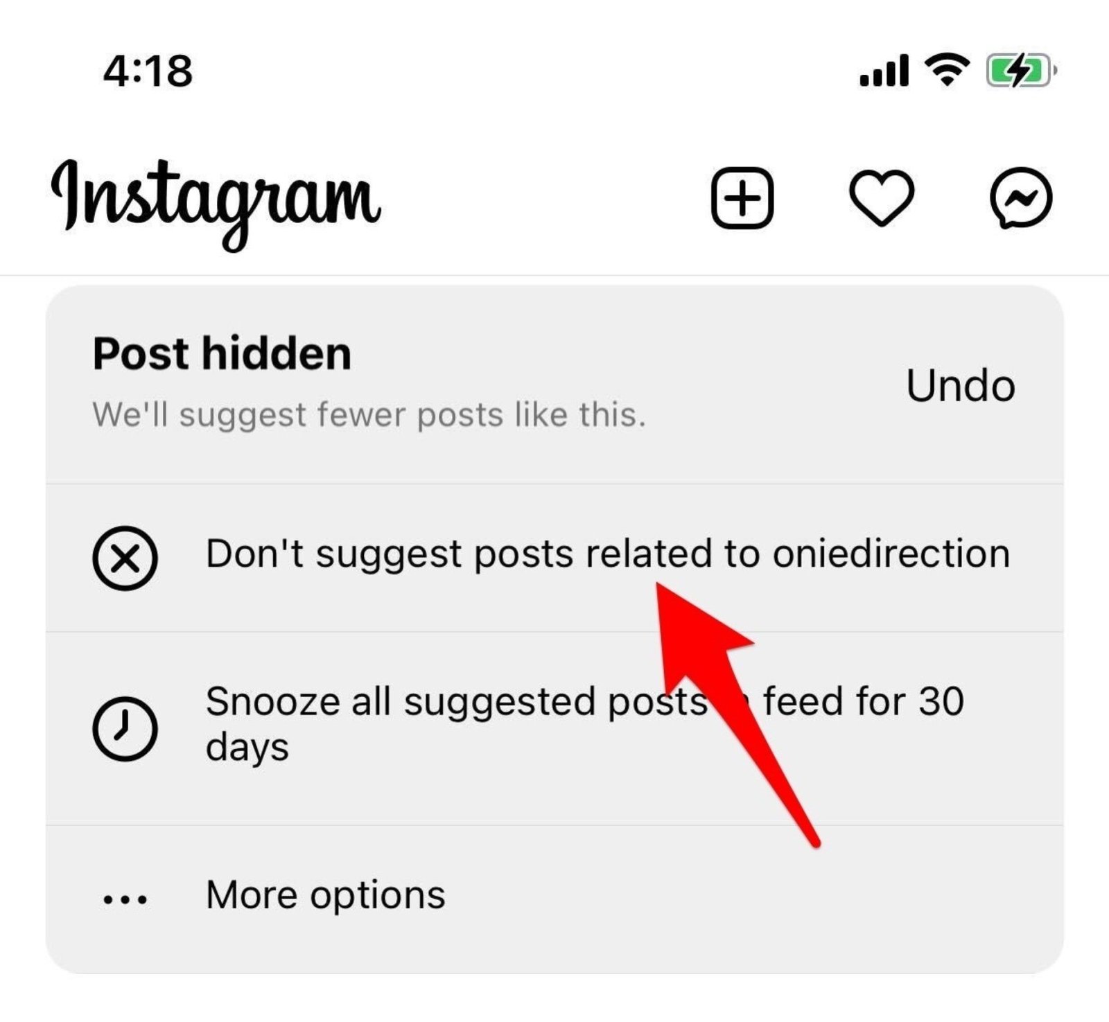 instagram screenshot for hiding suggested posts